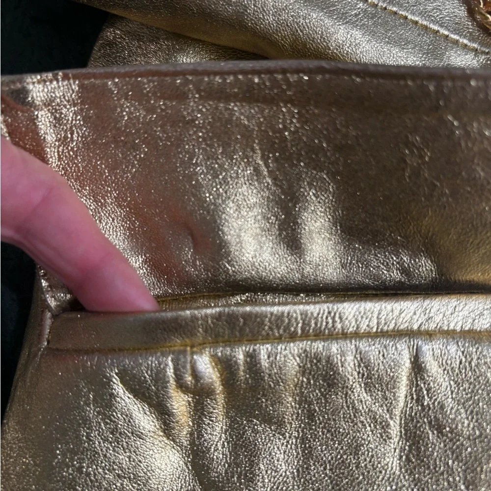 Vintage Lillie Rubin Suit Jacket & Skirt Set in Gold metallic leather 80 90s L - Picture 12 of 13